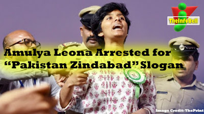 amulya leona shouts pakistan zindabad, hindustan zindabad, arrested for sedition